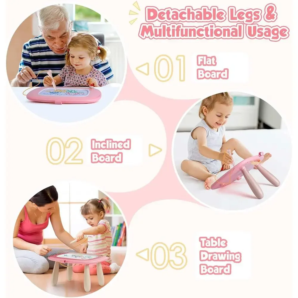 Toddler Magnetic Drawing Board Table Pink 3in1 Doodle Pad Toy Gift Girl